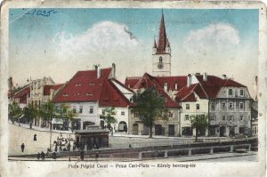 Sibiu, Piața Prințul Carol, Prinz Carl-Platz, Károly herceg-tér, carte poștală
