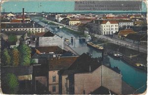 Temesvár, Józsefváros, kilátás a viztoronyból keletfele/Josefstadt, Blick vom Wasserturm gegen Osten, 1919, ștampilă "Cenzura română Timișoara", carte poștală expediată lui I I Pessacov, Corzu, județul Mehedinți