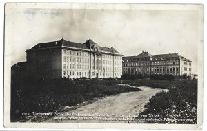 Timișoara/Cetate/Internatul Banația și Seminarul rom Cat - Innere Stadt/Banatia Deutsches Schülerheim und röm-kath Priesterseminar, carte poștală, ștampilă cenzură Craiova