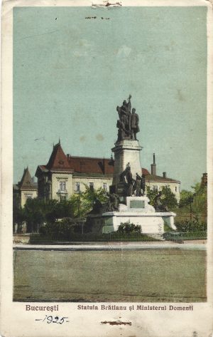 București, Statuia Brătianu și Ministerul Domenii, carte poștală