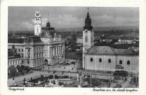 Nagyvárad, Városháza és a Szt László templom, carte poștală, Oradea