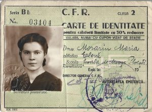 Carte de identitate CFR pentru călătorii limitate cu 50% reducere, anii 1940, eliberată pentru elevă la Școala de Moașe Ploiești