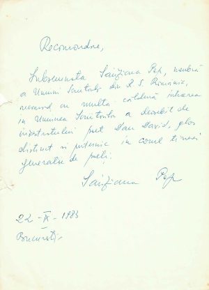 Sânziana Pop, act olograf, 1983