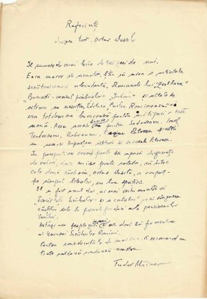 Tudor Măinescu, recomandare pentru Octav Dessila, act olograf, cca 1965