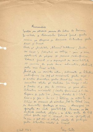 Gica Iuteș (Elena-Georgeta Drăgoi) recomandare pentru Eduard Jurist, 1964