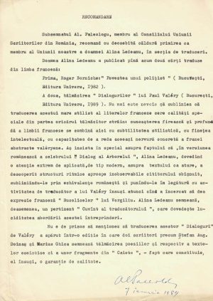 Alexandru Paleologu, semnătura olografă, 1989