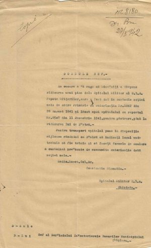 Spitalul Militar Chișinău, Corpul 3 Armată, act, 1942