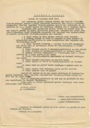 Poliția orașului Pitești, proces-verbal de ridicare a bunurilor provenite de pe teritoriul URSS în urma Convenției de Armistițiu, 1944