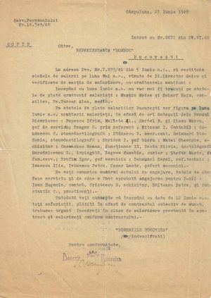 Câmpulung Moldovenec, act cu ștampila Domeniile Bucovina, 1948