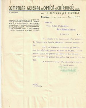 Comptuar General de Optică și Chirurgie București, scrisoare de afaceri adresată la Gara Slobozia Veche, 1941