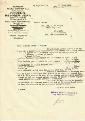Industria Medico-Technica SA Cluj, scrisoare de afaceri către medic din Chișinău, Basarabia, 1932