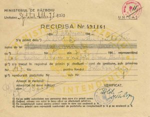 Spitalul Militar de Zonă Interioară Nr 273, recipisă, 1945