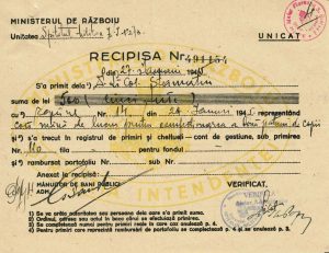 Spitalul Militar de Zonă Interioară Nr 273, recipisă, 1945