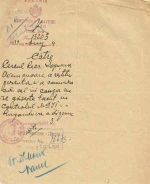 Chestura Poliției Chișinău, începere întocmire dosar infracțional pentru evreu cu domiciliu nedeclarat, 1939