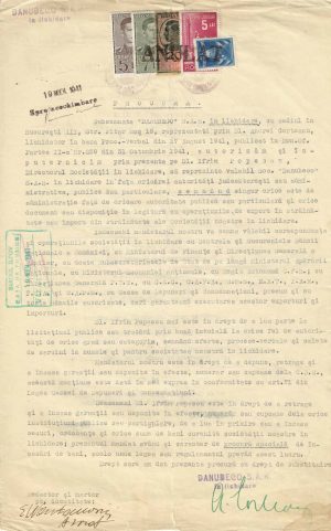 Procură pentru procedurile de lichidare a companiei Danubeco S A R, 1941