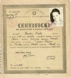 Certificat de absolvire a școlii de 7 ani din Plopeni, raionul Ploiești, 1963