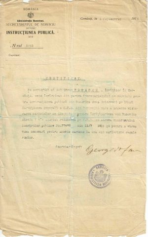George Tofan, 1919, Cernăuți, semnătura olografă pe împuternicire cu ștampila Administrația Bucovinei