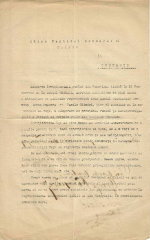 Pact electoral între învățătorimea și preoțimea românească din Rădăuți și Partidul Democrat al Unirii din Cernăuți, 1919