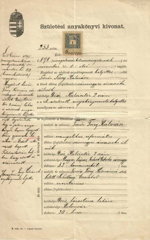 Técsői Técsi Kálmán, nemes, születési anyakönyvi kivonat, 1905, Deés/Dej