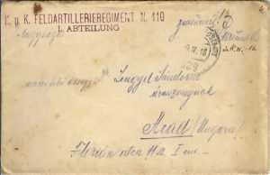 Plic cu ștampila K u K Feldartilleriegiment N 110, 1918, Feldpost 529, circulat de pe frontul italian la Arad