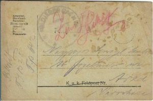 Feldpostkarte, 1918, ștampila Feldjägerbataillon Nr 28, Feldpost 642, expediată de pe frontul italian la Arad