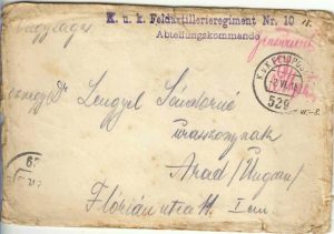 Plic cu ștampila K u K Feldartilleriegiment N 110, 1918, Feldpost 529, circulat de pe frontul italian la Arad