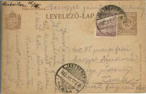 Carte poștală maghiară circulată Jászberény-Arad, 1922/Magyar levelezőlap futott Jászberény-Arad, 1922