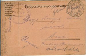 Feldpostkorrespondenzkarte, 1916, ștampila Feldjägerbataillon Nr 28, Tábori posta 60, expediată de pe frontul italian la Arad