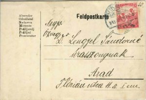 Feldpostkarte, carte poștală militară circulată Budapesta-Arad, 1918