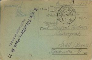 Carte poștală circulată Arad, 1918, Feldpost 529 - frontul italian, ștampilă Feldartillerieregiment Nr 10
