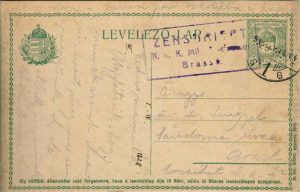 Carte poștală maghiară circulată Arad, 1915, ștampilă cenzură militară Brașov, k u k Mil Briefzensur Brassó