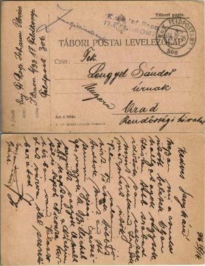Tábori postai levelezőlap, carte poștală militară, 1916, ștampila Infanterieregiment Kaiser Leopold II Nr 33, Tábori posta 306, locotenent în rezervă Dolga Imre, expediată de pe frontul italian la Arad