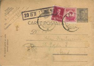 Carte poștală românească circulată Pitești-Arad, 1945, ștampilă cenzură Pitești