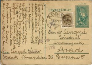 Carte poștală maghiară circulată Szolnok-Arad, 1940