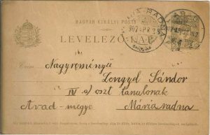 Carte poștală maghiară circulată Maria Radna-Arad, 1907/Magyar levelezőlap futott Máriaradna-Arad, 1907