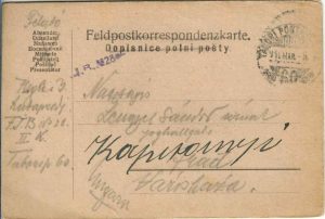Feldpostkorrespondenzkarte, 1916, ștampila Feldjägerbataillon Nr 28, Tábori posta 60, expediată de pe frontul italian la Arad