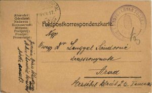 Feldkorrespondezkarte, carte poștală militară, ștampilă Magyar királyi I honvéd lovas tüzér osztály, Tábori postahivatal 13, circulată Arad, 1917