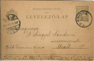 Carte poștală circulată Târnova-Arad, 1906, Lelevező-lap futott Ternova-Arad