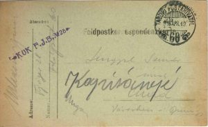 Feldpostkorrespondenzkarte, 1916, ștampila Feldjägerbataillon Nr 28, Tábori posta 60, expediată de pe frontul italian la Arad