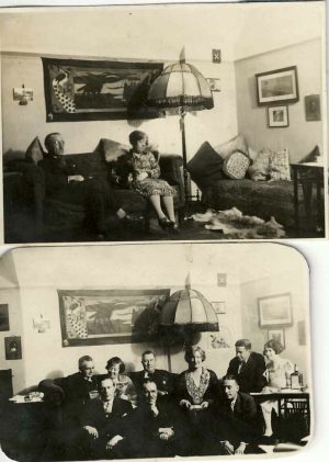 Interior de casă, cu lampă cu picior, perioada interbelică, lot de 2 fotografii