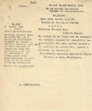 Act către Cercul de Recrutare Tecuci, 1941