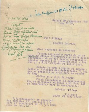 Cerere de donație către ofițerii și subofițerii Corpului 3 Armată, 1940, Galați