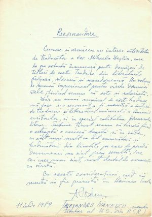 Alexandru Ivănescu, act olograf, 1989