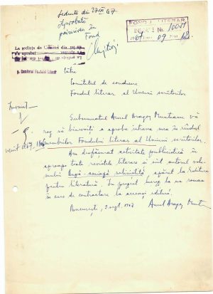 Aurel Dragoș Munteanu, act scris și semnat olograf, 1967