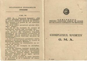 Brevet pentru insigna complexului sportiv GMA, gradul I, 1952, Dinamo Oradea