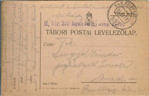 Carte poștală cu ștampila M kir 300 honvéd gyalog ezred expediată la Arad de pe frontul românesc, 1917, Feldpost 397