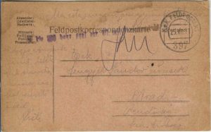 Carte poștală cu ștampila M kir 300 honvéd gyalog ezred expediată la Arad de pe frontul românesc, 1917, Feldpost 397