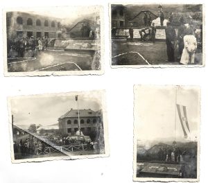 Sfințirea steagului național al Ungariei la Poiana Sărată (azi în județul Bacău) de către autoritățile, armata și jandarmeria maghiară, august 1944, lot de 4 fotografii/Emlék a sósmezői országzászló szentelésről, 1944