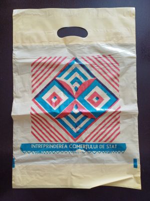 Pungă cu reclamă Întreprinderea Comerțului de Stat, România, perioada comunistă
