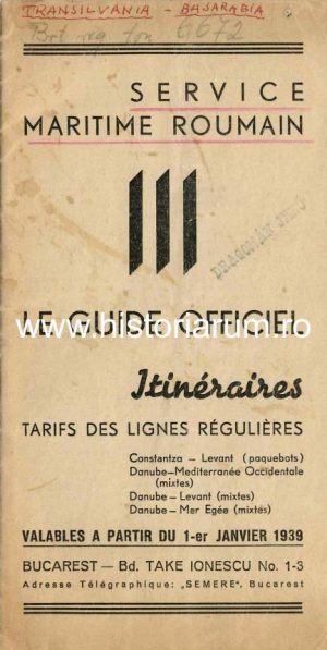 Service Maritime Roumain, Le guide officiel, Itinéraires, tarifs des lignes régulières valables a partir du 1-er janvier 1939